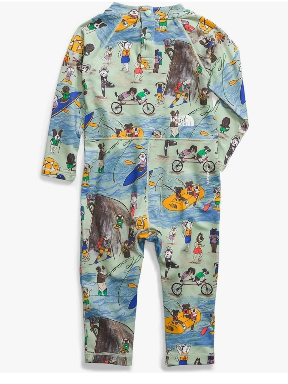 The North Face Baby Amphibious Sun One Piece Misty Sage TNF Design Dogs Print